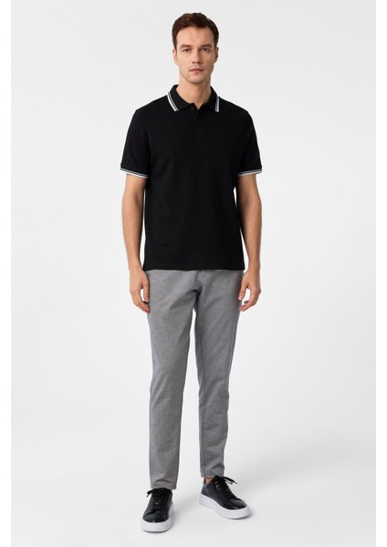 Siyah Regular Armürlü Polo Yaka Tişört