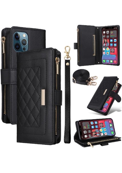 IPhone 12 Için Flip Case Pro Max Cüzdan Kart Yuvaları Kayış Darbeye (Yurt Dışından)