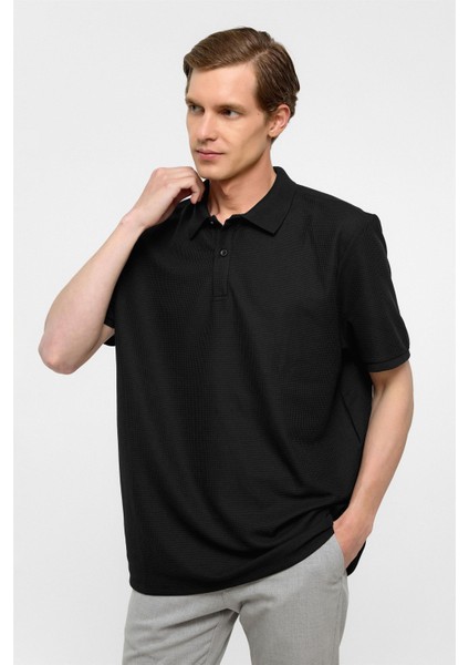 Siyah Regular Armürlü Polo Yaka Tişört fiyatları