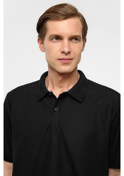 Siyah Regular Armürlü Polo Yaka Tişört modelleri