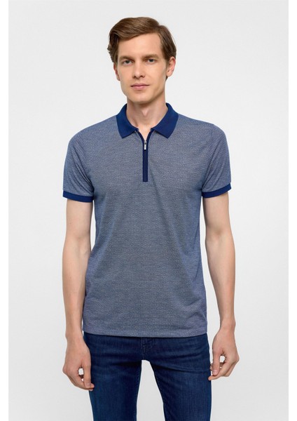 Lacivert Slim Fit Baskılı Polo Yaka Tişört