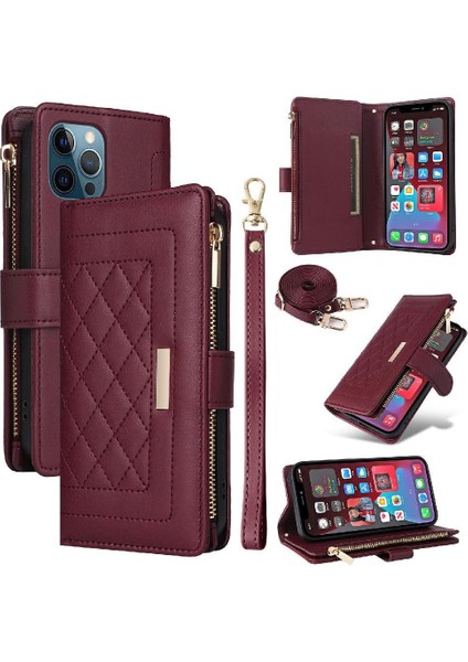 IPhone 12 Için Flip Case Pro Max Cüzdan Kart Yuvaları Kayış Darbeye (Yurt Dışından)