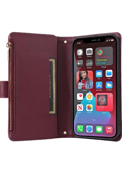 IPhone 12 Için Flip Case Pro Max Cüzdan Kart Yuvaları Kayış Darbeye (Yurt Dışından) modelleri
