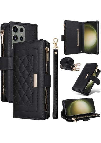 Samsung Galaxy S23 Ultra Kart Yuvaları Için Flip Case Darbeye Cüzdan Kayış (Yurt Dışından)