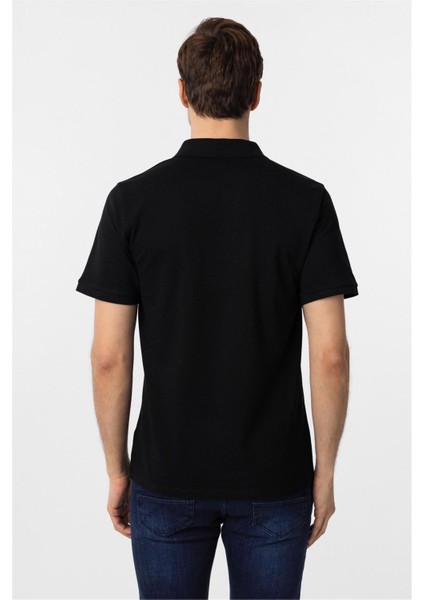 Siyah Regular Armürlü Polo Yaka Tişört