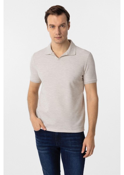 Bej Slim Fit Armürlü Polo Yaka Tişört fiyatları