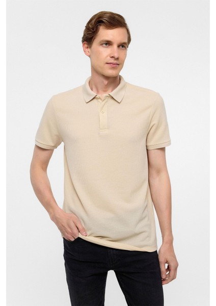 Bej Regular Armürlü Polo Yaka Tişört