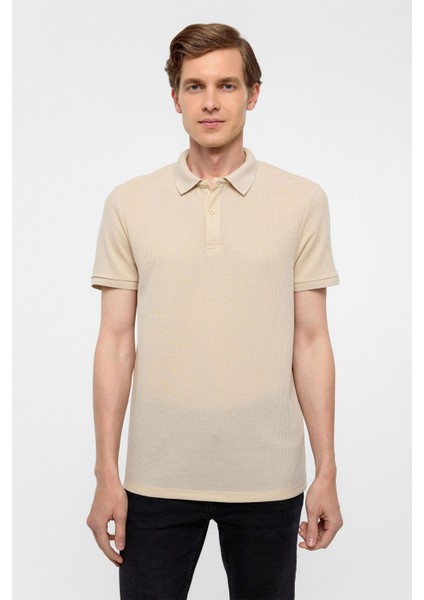 Bej Regular Armürlü Polo Yaka Tişört