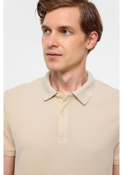 Bej Regular Armürlü Polo Yaka Tişört