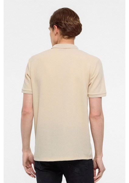 Bej Regular Armürlü Polo Yaka Tişört