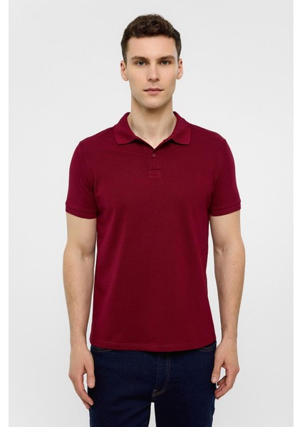 Koyu Bordo Slim Düz Polo Yaka Tişört