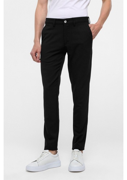 Siyah Slim Fit Desenli Kumaş Pantolon modelleri