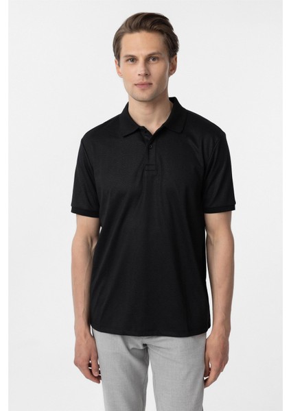 Siyah Regular Baskılı Polo Yaka Tişört
