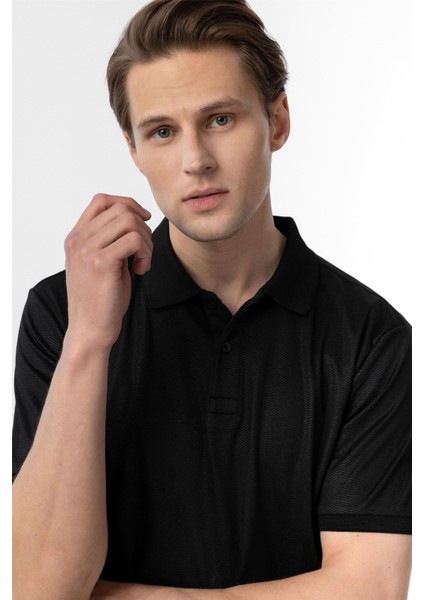 Siyah Regular Baskılı Polo Yaka Tişört