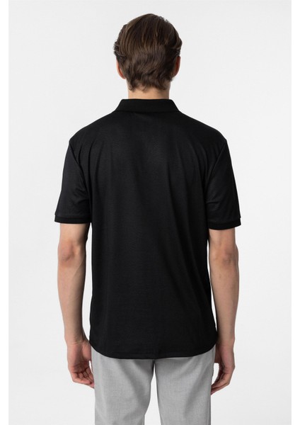 Siyah Regular Baskılı Polo Yaka Tişört