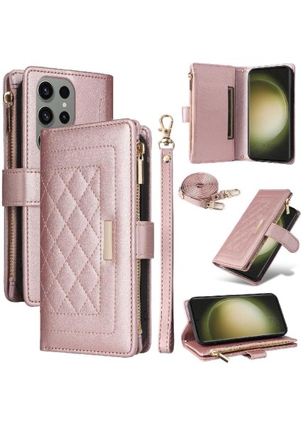 Samsung Galaxy S23 Ultra Kart Yuvaları Için Flip Case Darbeye Cüzdan Kayış (Yurt Dışından)