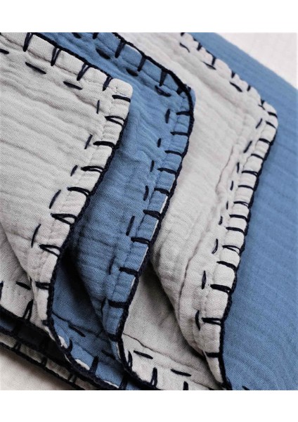 Müslin Çift Taraflı El İşili Bebek Battaniye (Yıkanmıştır) 100X100 cm İndigo - Gri fiyatları