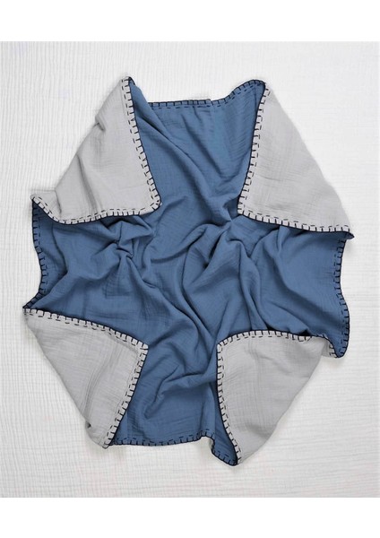 Müslin Çift Taraflı El İşili Bebek Battaniye (Yıkanmıştır) 100X100 cm İndigo - Gri modelleri