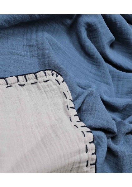 Müslin Çift Taraflı El İşili Bebek Battaniye (Yıkanmıştır) 100X100 cm İndigo - Gri fırsatları