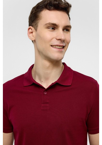 Koyu Bordo Slim Düz Polo Yaka Tişört modelleri