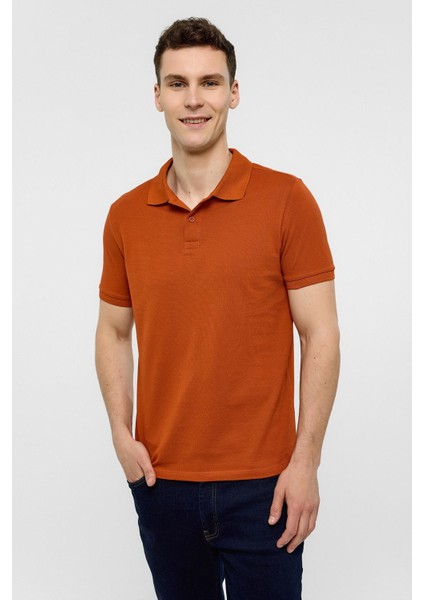 Kiremit Slim Düz Polo Yaka Tişört