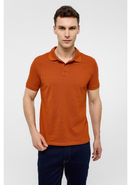 Kiremit Slim Düz Polo Yaka Tişört modelleri