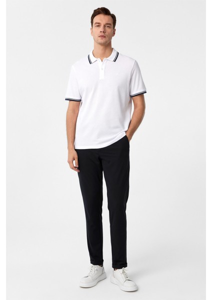 Beyaz Regular Armürlü Polo Yaka Tişört