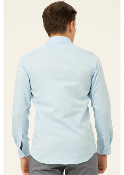 Buz Mavi Slim Fit Armürlü Klasik Yaka Gömlek modelleri