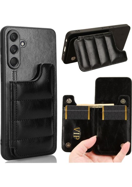 Samsung Galaxy M54 Vegan Pu Deri Kickstand Kart Çanta Için Cüzdan Kılıf (Yurt Dışından)