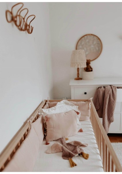 Müslin Bebek Yatak Koruma Yastık Seti (Yıkanmıştır) 32 x 180 cm +/- 2 cm Pudra Pembe