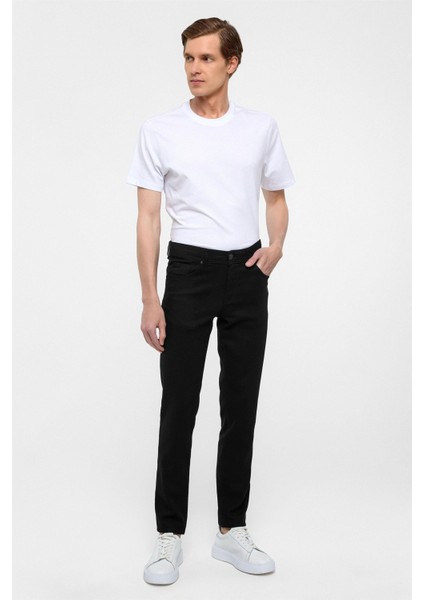 Siyah Slim Fit 5 Cep Kalıp Armürlü Kanvas Pantolon