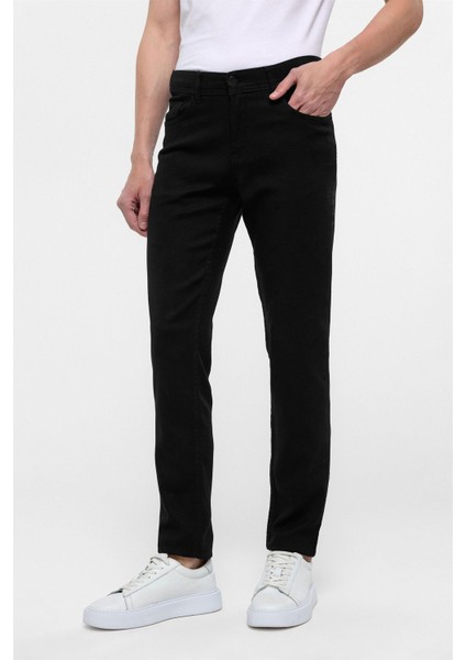 Siyah Slim Fit 5 Cep Kalıp Armürlü Kanvas Pantolon