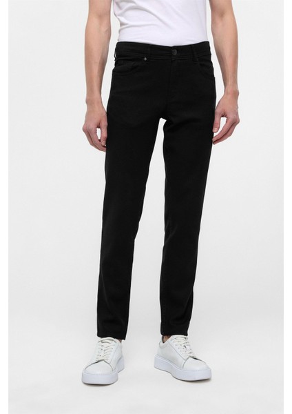 Siyah Slim Fit 5 Cep Kalıp Armürlü Kanvas Pantolon