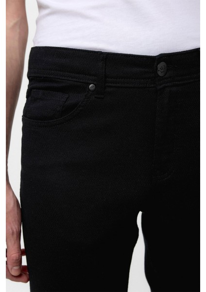 Siyah Slim Fit 5 Cep Kalıp Armürlü Kanvas Pantolon