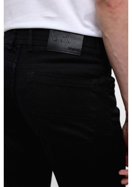 Siyah Slim Fit 5 Cep Kalıp Armürlü Kanvas Pantolon