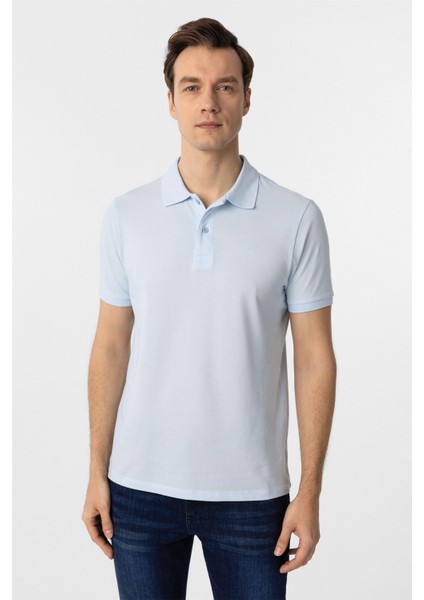 Buz Mavi Slim Fit Düz Polo Yaka Tişört