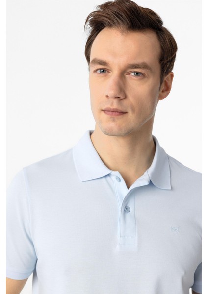 Buz Mavi Slim Fit Düz Polo Yaka Tişört modelleri