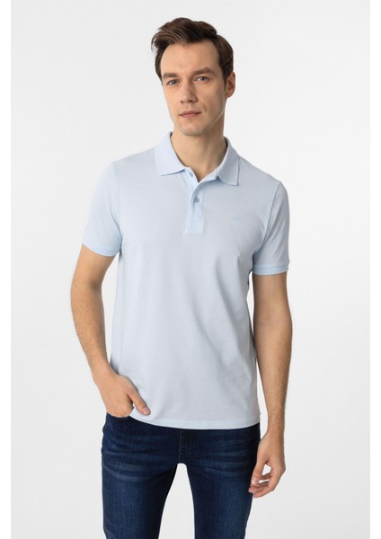 Buz Mavi Slim Fit Düz Polo Yaka Tişört fırsatları