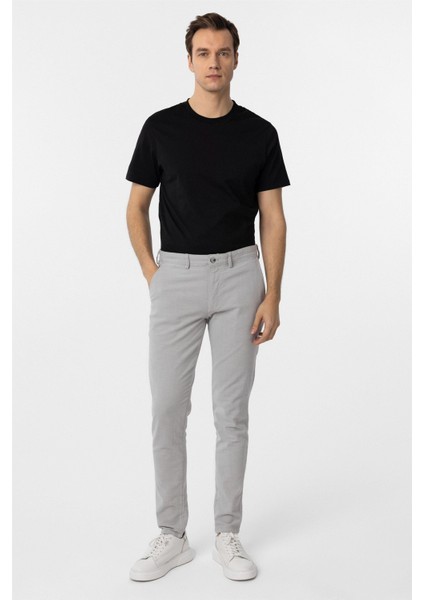 Gri Slim Fit Armürlü Kanvas Pantolon