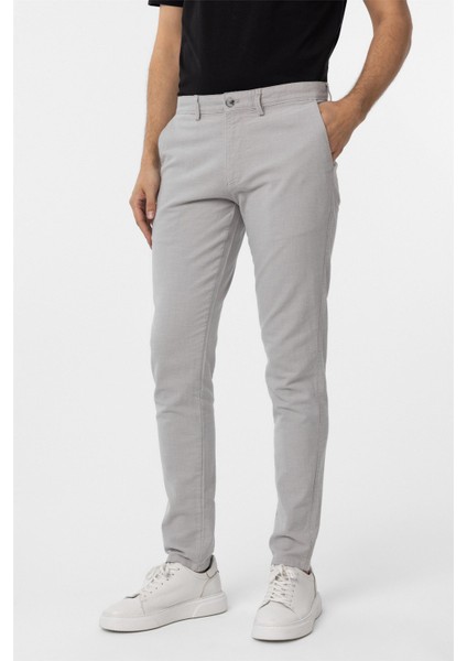 Gri Slim Fit Armürlü Kanvas Pantolon modelleri