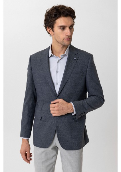 Parlament Mavi Regular Fit Armürlü Mono Yaka 6 Drop Ceket