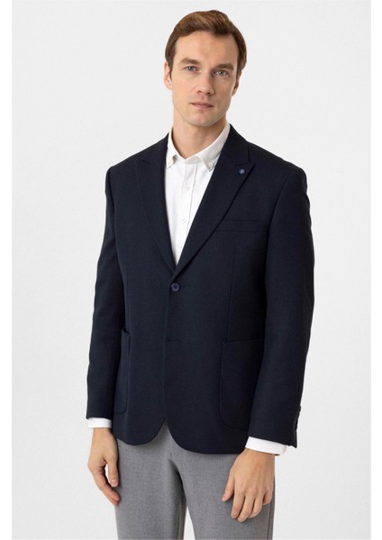 Lacivert Regular Fit Sivri Yaka 4 Drop Ceket
