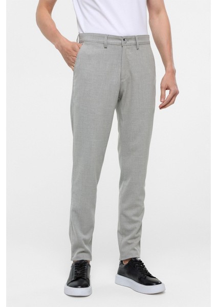 Gri Slim Fit Desenli Kumaş Pantolon