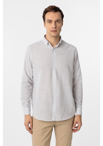 Taş Regular Fit Desenli Düğmeli Yaka Gömlek