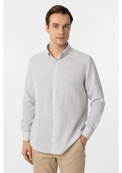 Taş Regular Fit Desenli Düğmeli Yaka Gömlek
