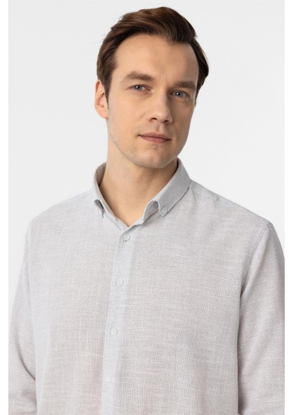 Taş Regular Fit Desenli Düğmeli Yaka Gömlek