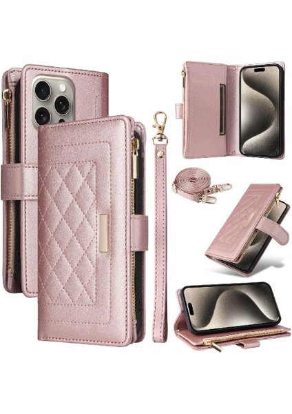 IPhone 15 Için Flip Case Pro Max Darbeye Kart Yuvaları Cüzdan Kayış (Yurt Dışından)
