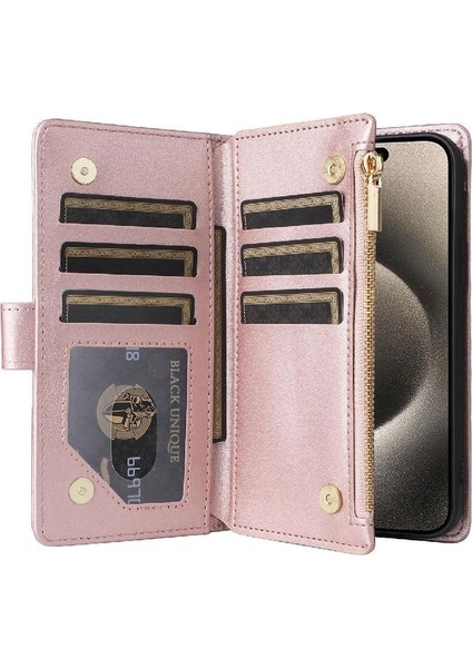 IPhone 15 Için Flip Case Pro Max Darbeye Kart Yuvaları Cüzdan Kayış (Yurt Dışından) modelleri