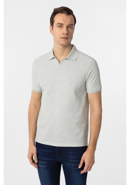 Yeşil Slim Fit Armürlü Polo Yaka Tişört