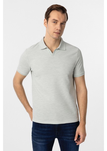 Yeşil Slim Fit Armürlü Polo Yaka Tişört modelleri